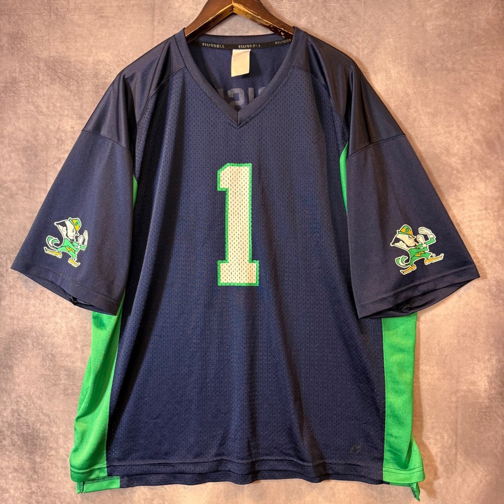 Russell Athletic Notre Dame Fighting Irish Jersey Navy Blue Green Mens XL #1